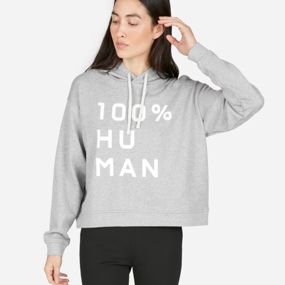 Everlane 100% Human Typography Gray Pullover Hoodie Sweatshirt Size XL - Picture 1 of 5